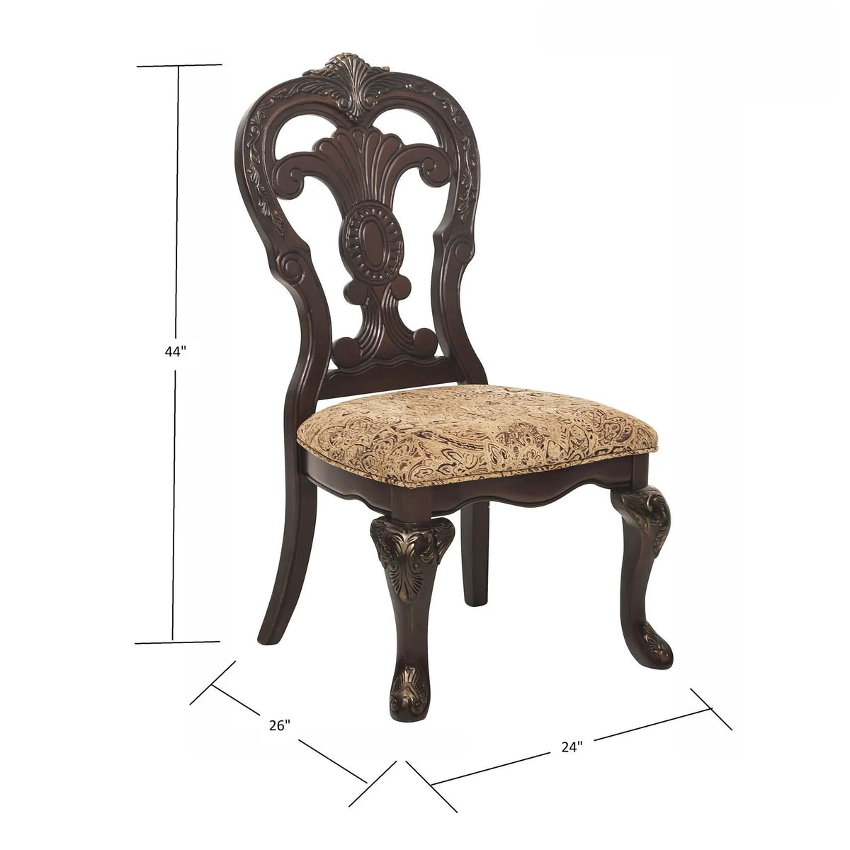 Traditional Side Chairs | Cherry Finish | Fabric Upholstered | Set Of 2