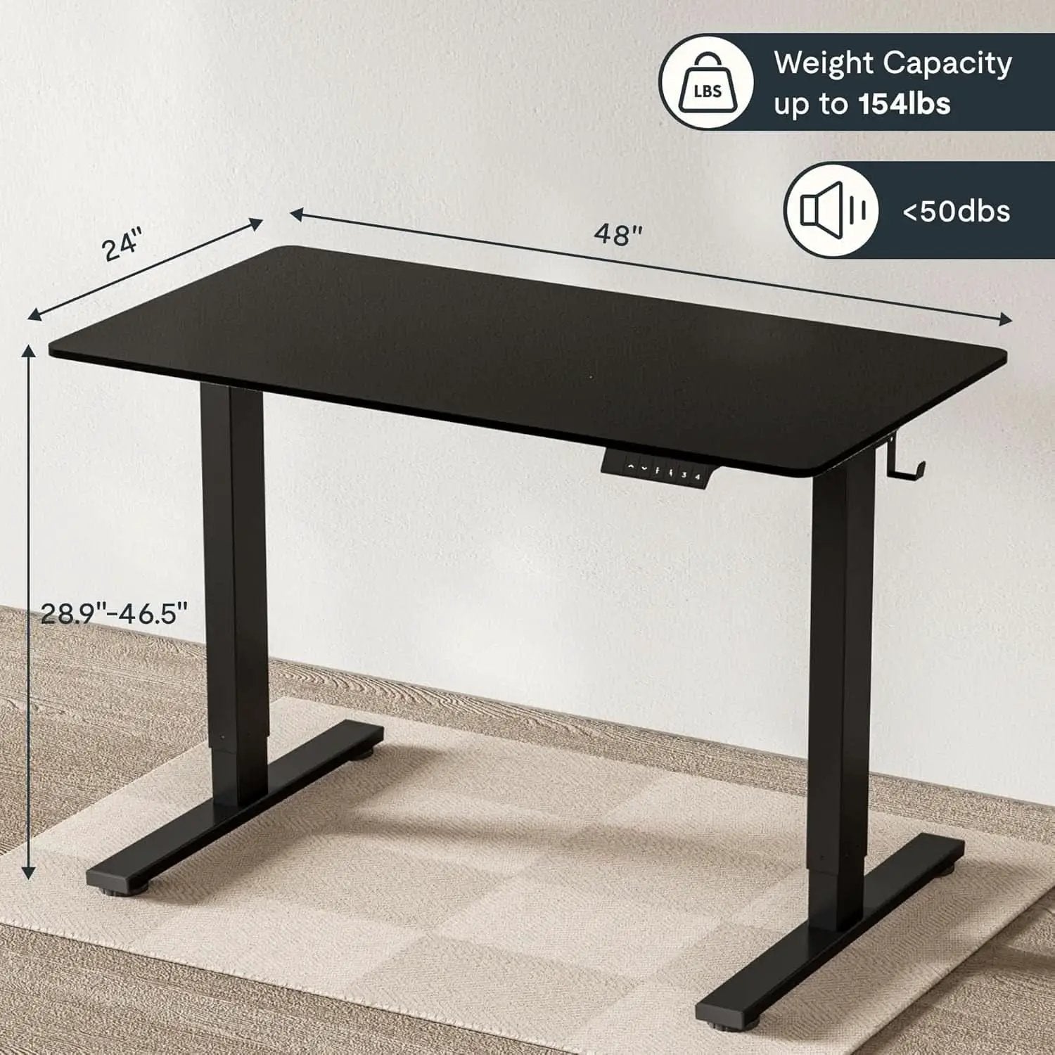 Electric Height Adjustable Standing Desk 48 X 24 Black from PriceLows™