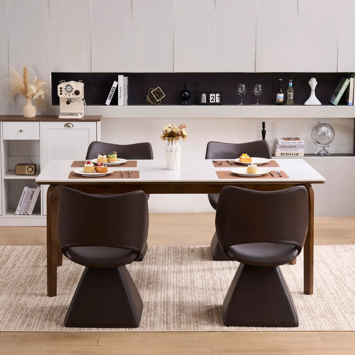 Modern Swivel Dining Chair | High Back | Faux Leather | Black