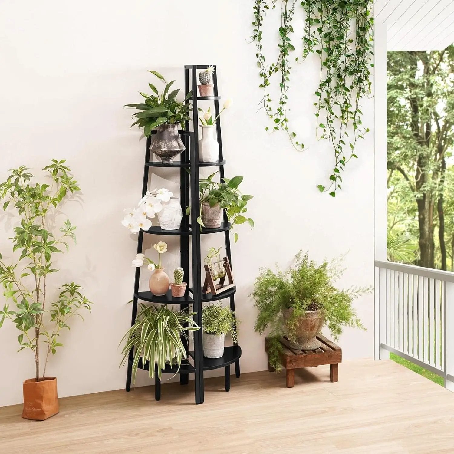 4 Tier Corner Shelf With Metal Frame Tall Bookcase from PriceLows™