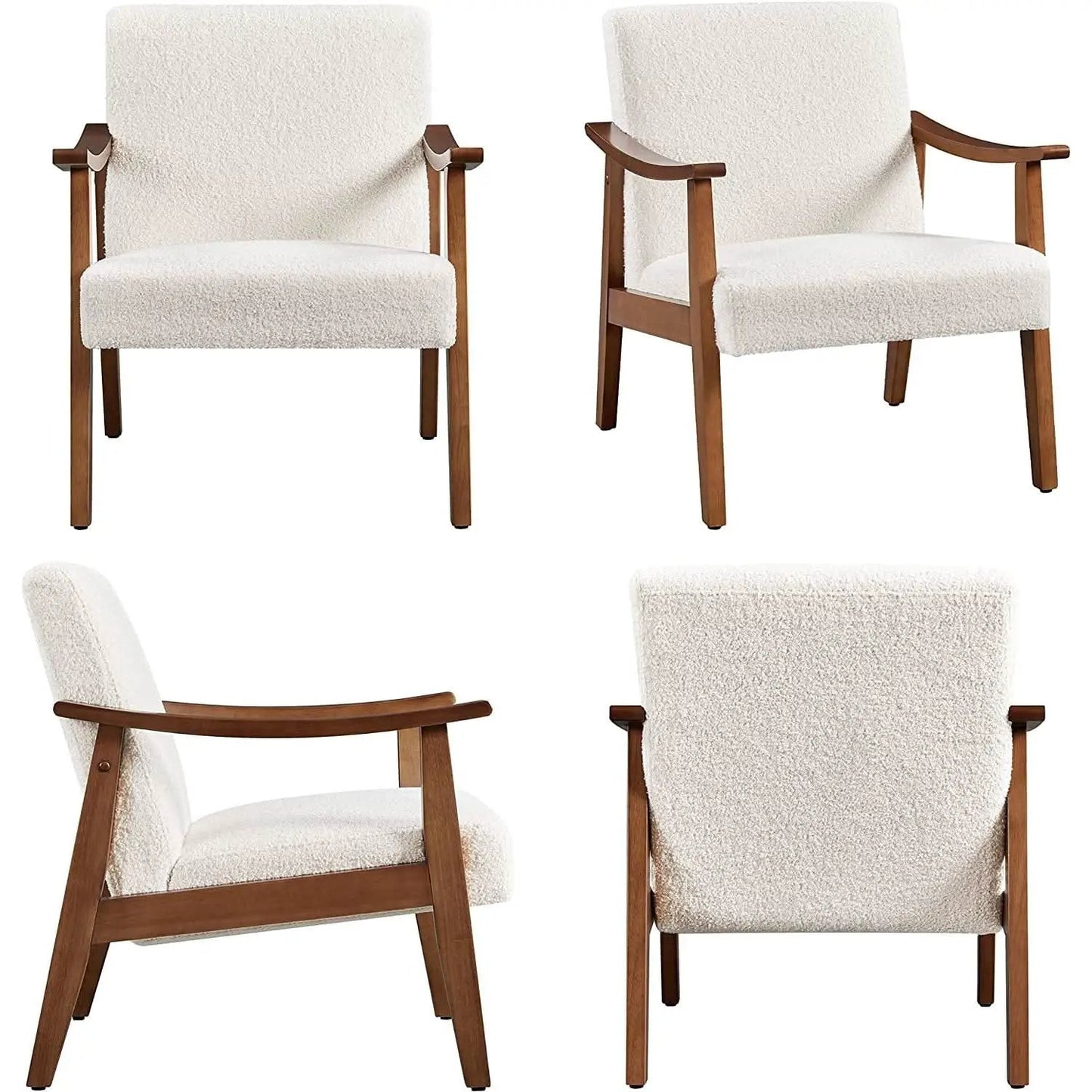 Mid Century Ivory Accent Chair With Wood Legs Boucle Upholstery from PriceLows™