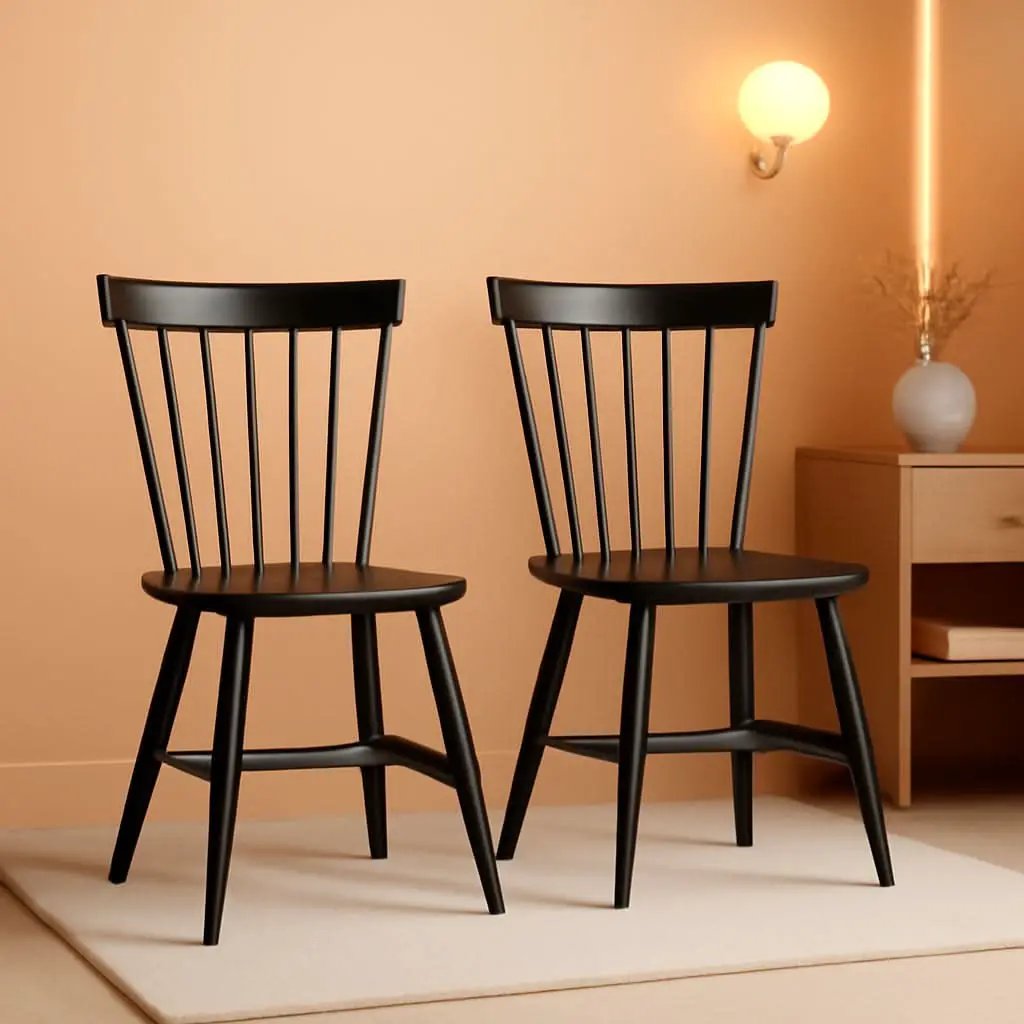 Parker Spindle Windsor Dining Chair Set Of 2 Black 17 Inch from PriceLows™