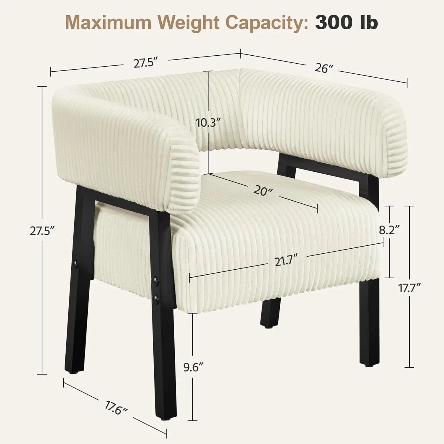 Beige Corduroy Barrel Chair With Pocket Coil Support from PriceLows™
