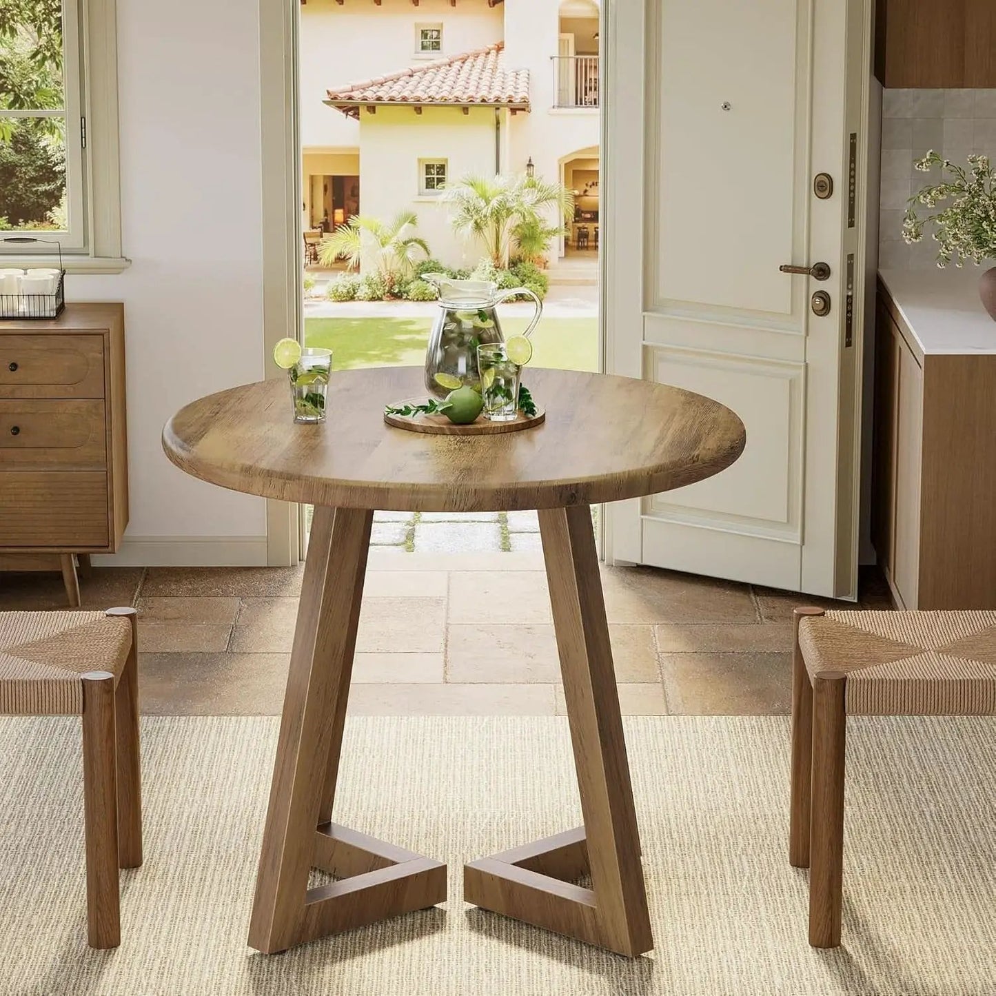 Brown Round Dining Table 31.5 Inch For 2 To 4 People from PriceLows™