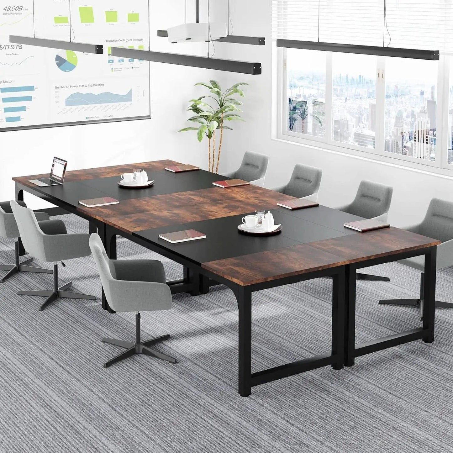 70.8-Inch Rustic Brown Black Executive Desk Thick Frame from PriceLows™