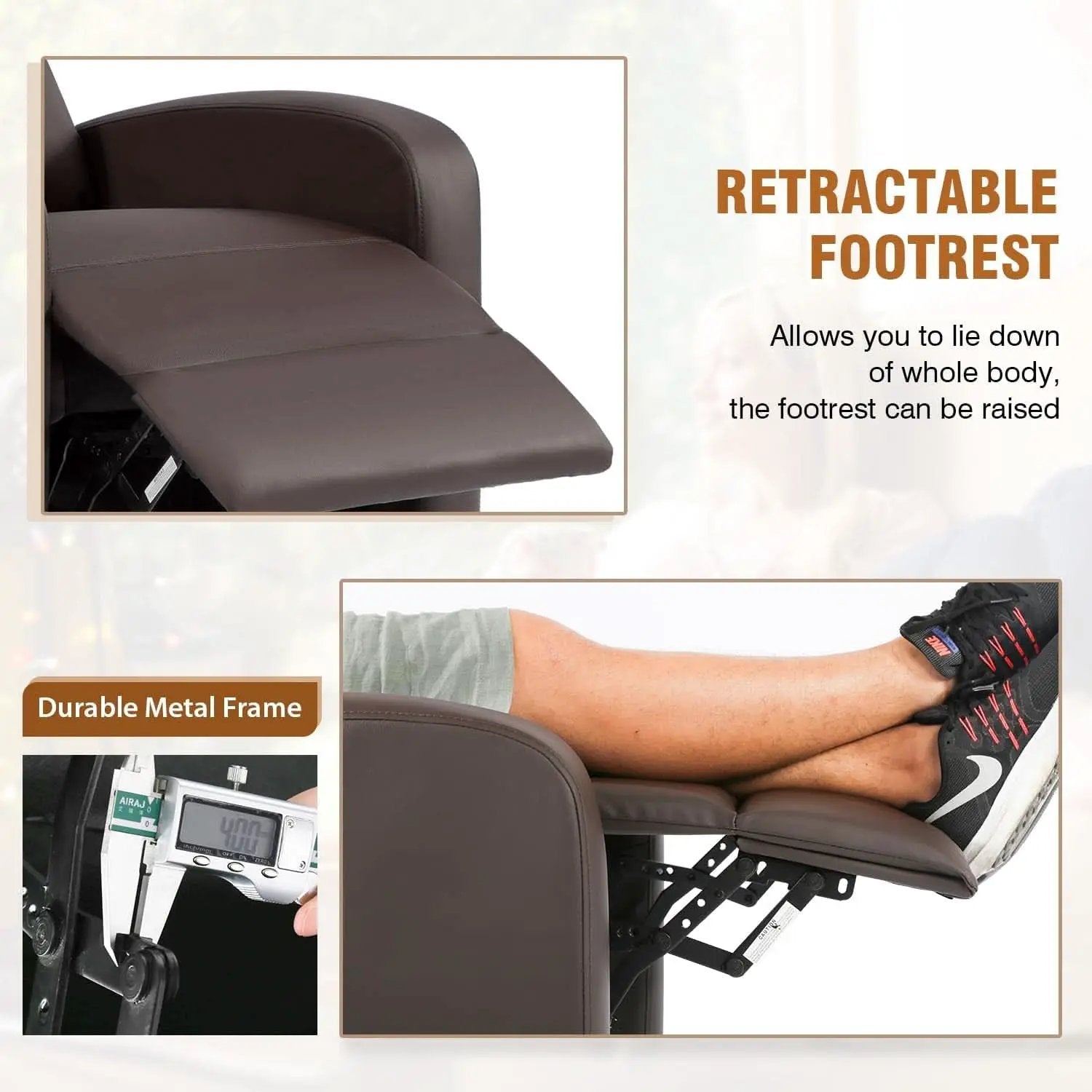 Brown Leather Recliner Chair For Living Room Home Theater from PriceLows™