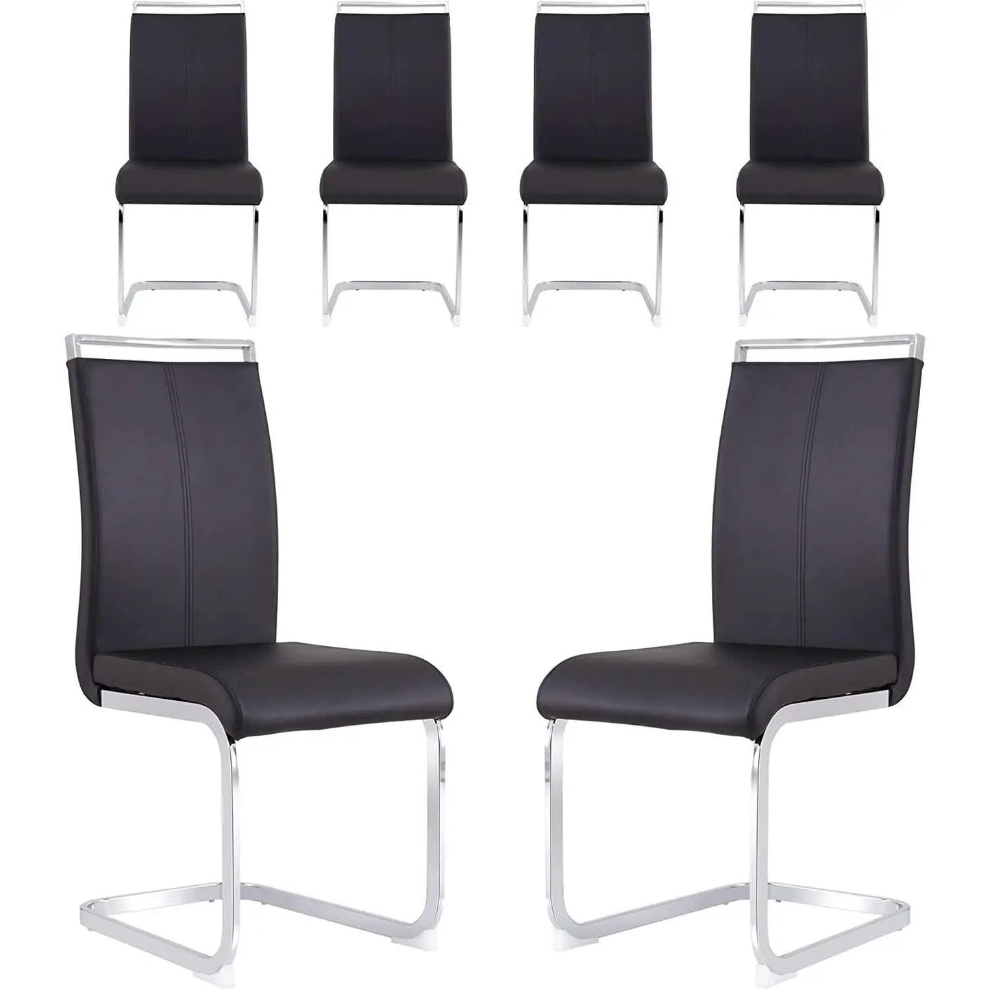 6 Piece Black PU Leather Dining Chairs With Metal Legs from PriceLows™