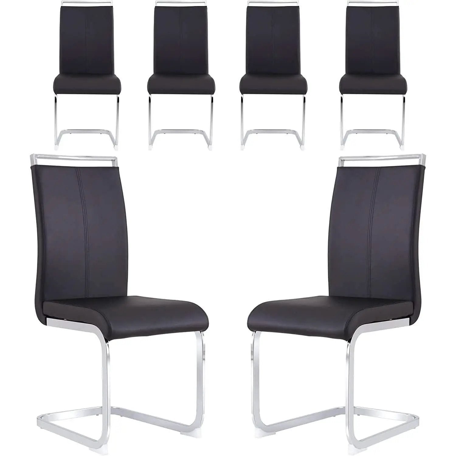 6 Piece Black PU Leather Dining Chairs With Metal Legs from PriceLows™