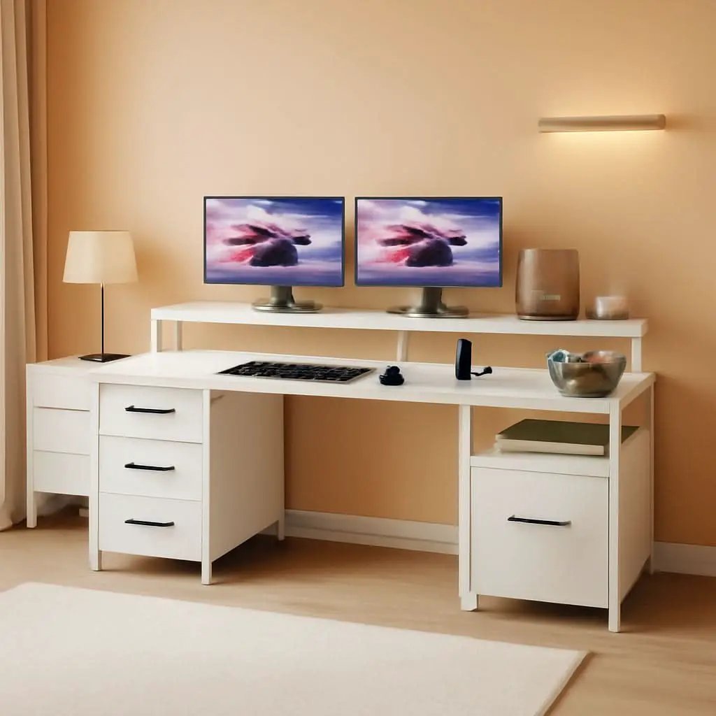 Modern Home Office Desk With 5 Drawers And LED Lights from PriceLows™