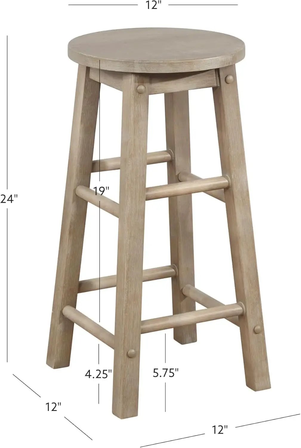 Zeke Grey Wash 24 Inch Counter Stool Round Seat Modern from PriceLows™
