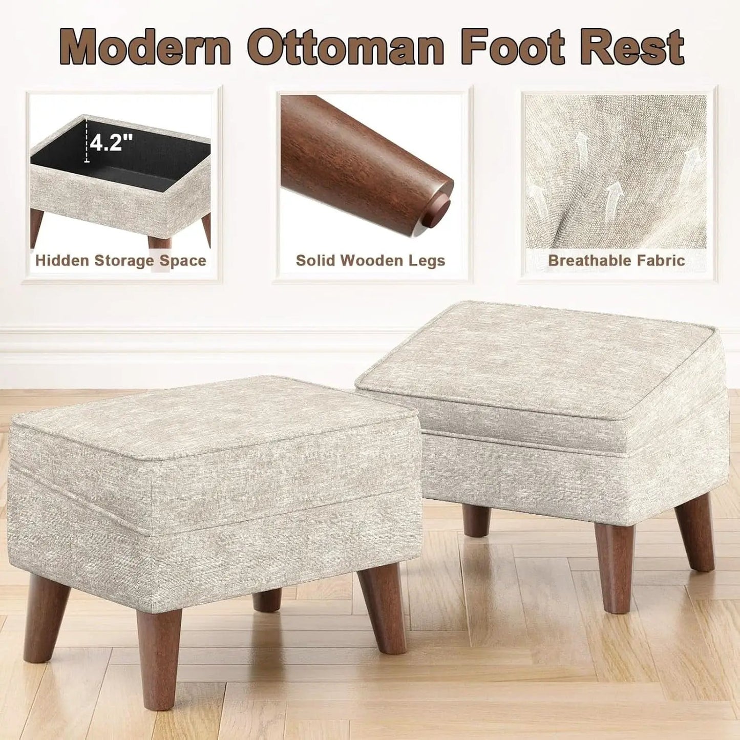 Beige Upholstered Storage Ottoman With Removable Lid from PriceLows™