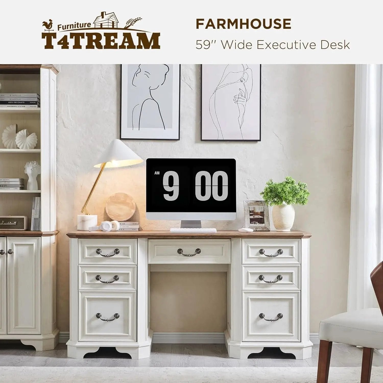 59 Victorian Farmhouse Executive Desk Antique White from PriceLows™