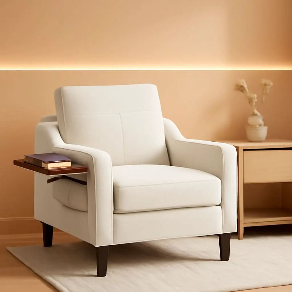 Beige Upholstered Accent Chair Foldable Table Home from PriceLows™