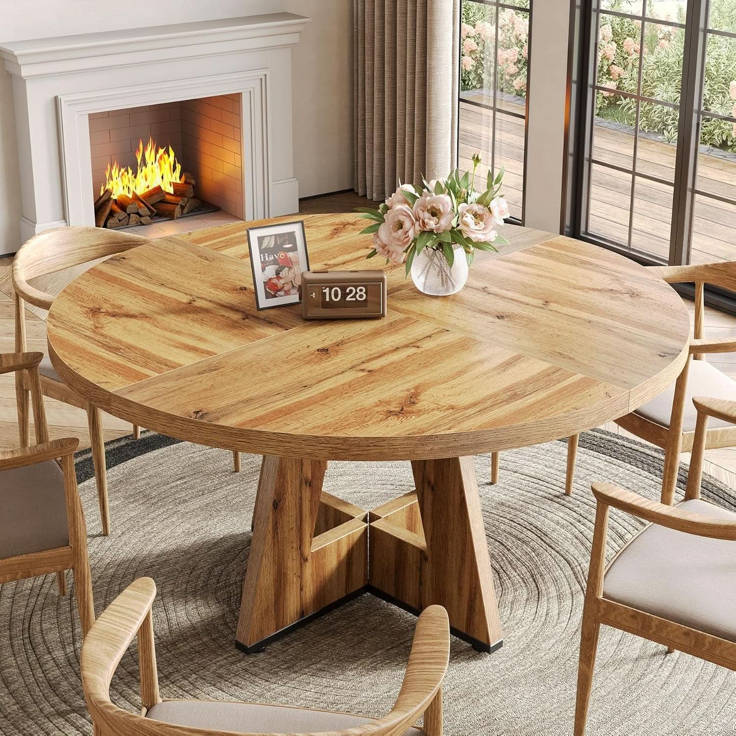 Round Dining Table 47 Inch For 4 To 6 With Wooden Pedestal from PriceLows™