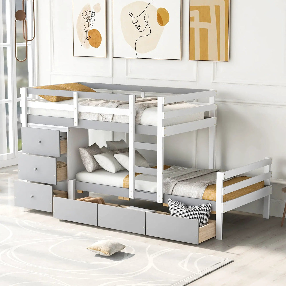 Solid Pine Loft Bed | Six Rolling Drawers | Ladder Included