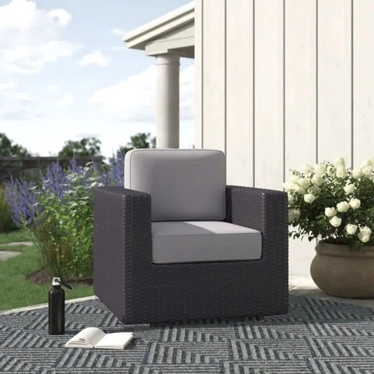 Patio Armchair With Cushions | Four Olefin Cushions | Industrial Accents | Weather-Resistant Build