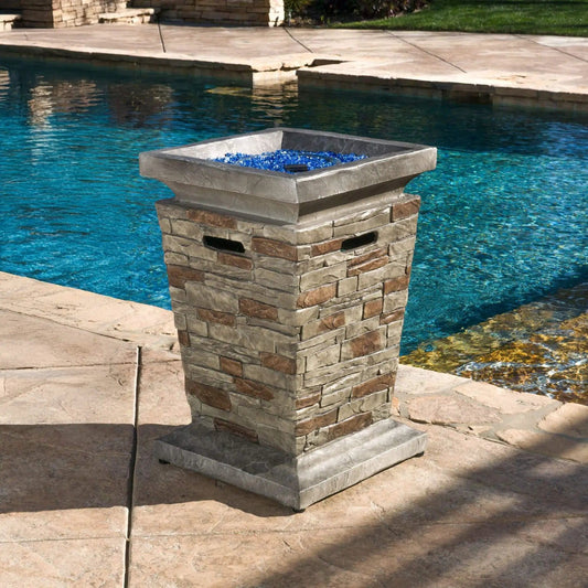 19-Inch Outdoor 40K BTU Natural Stone Fire Column | 19 Inch | Metal | Fire Pit