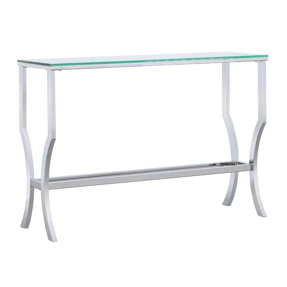 Saide Rectangular Glass Top Entryway Console Table Chrome | 43.5 x 13.75 x 30 in | Tempered Glass | Living Room