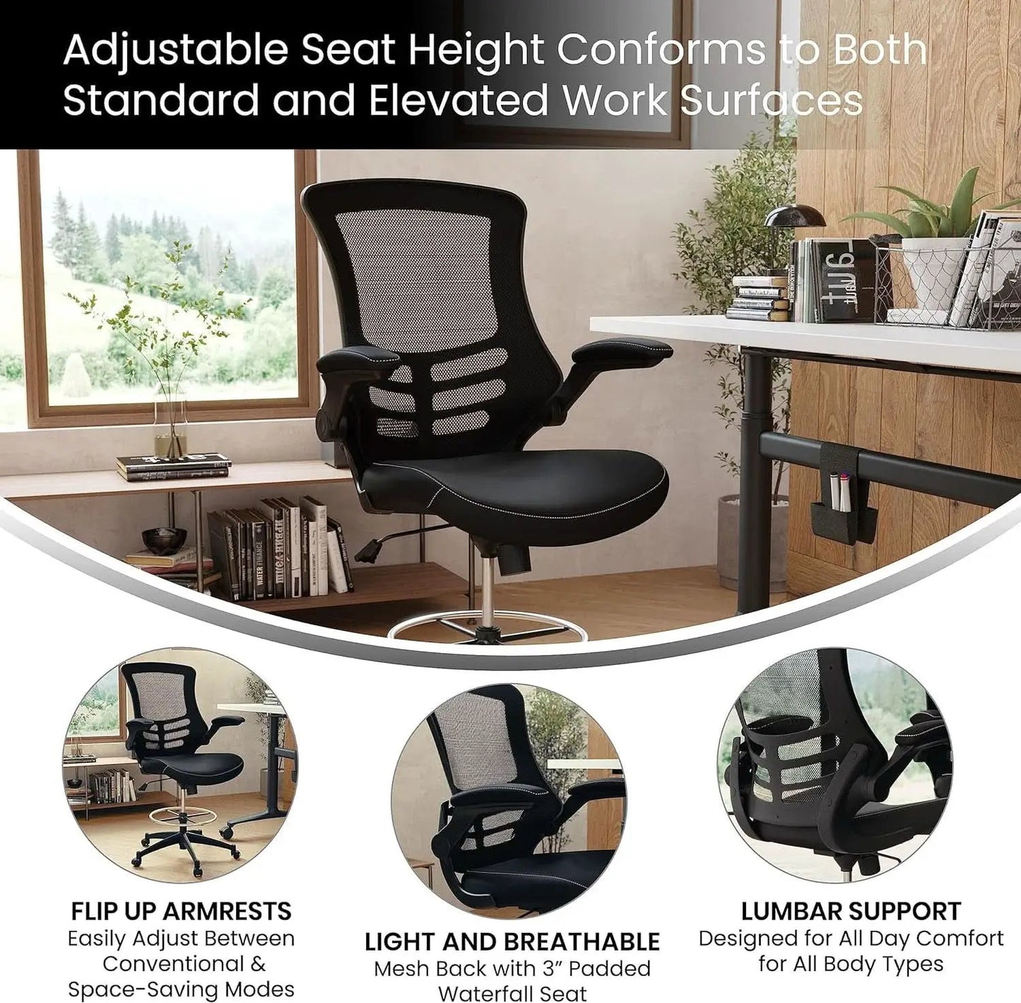 Kelista Mid Back Swivel Ergonomic Office Chair Black from PriceLows™