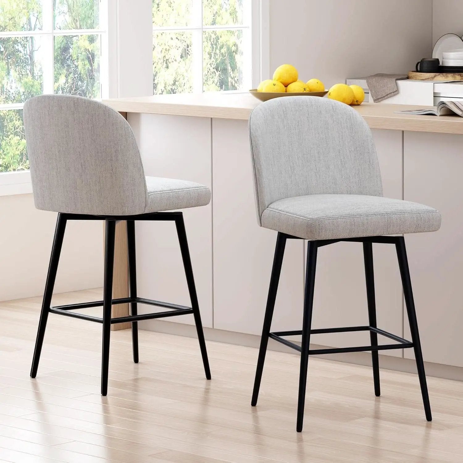 Counter Height Bar Stools 26 Inch 360 Swivel Grey Set of 3 from PriceLows™