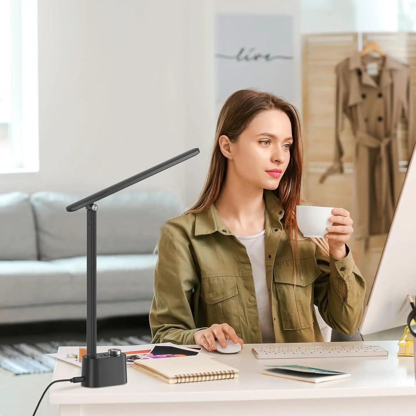 LED Desk Lamp H01 Pro Sunturalux Foldable With USB Ports Black from PriceLows™