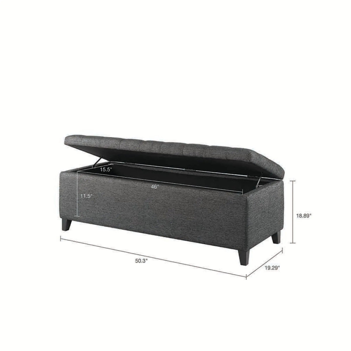 Tufted Soft Close Storage Bench | Button Tufted Top | Solid Wood Legs | 49 Inch Width