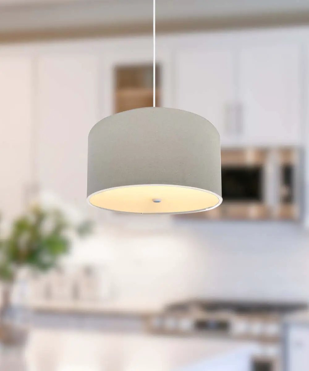 Two Light Pendant | 16 Inch Drum Shade | Oatmeal Linen | With Diffuser