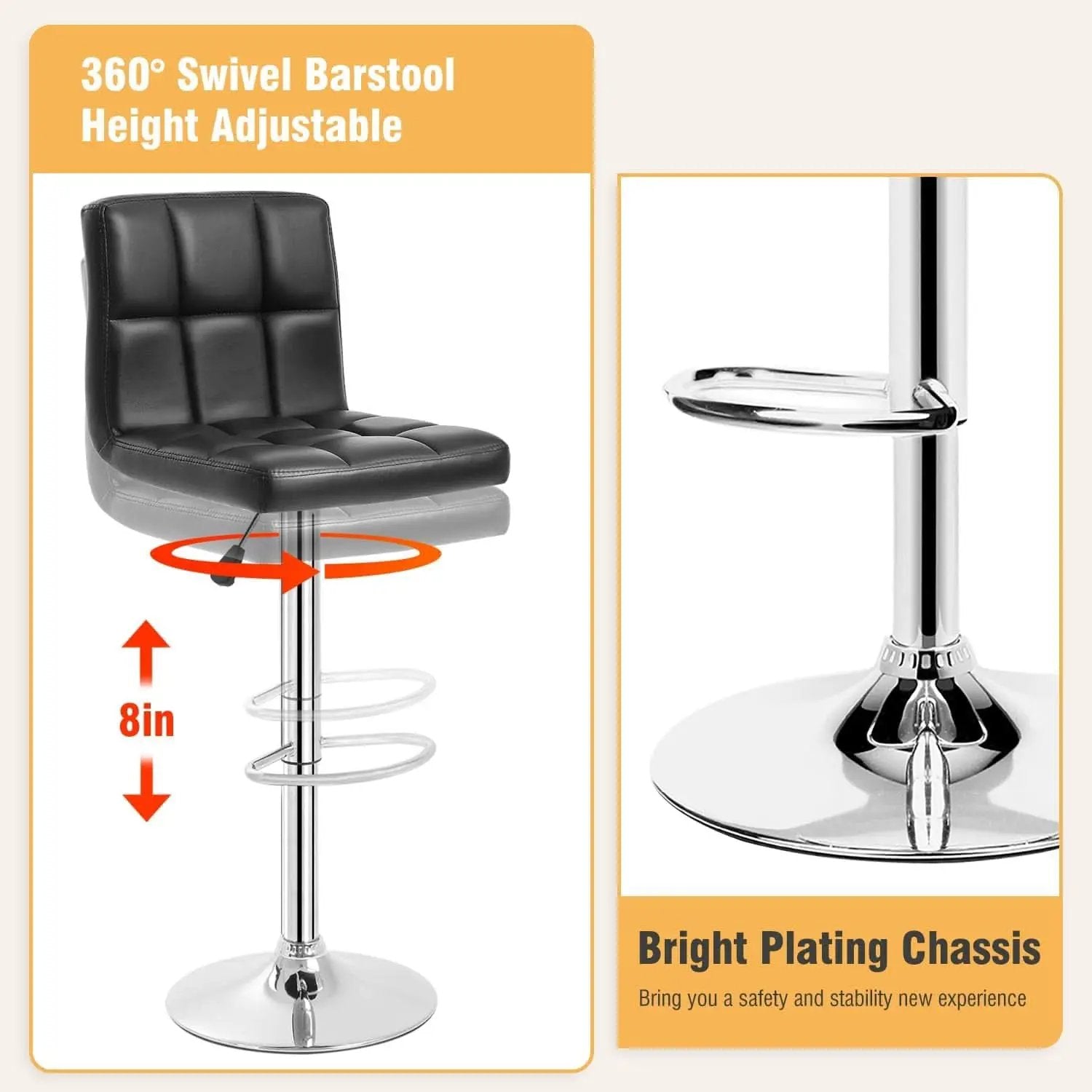 Counter Height Swivel Bar Stool Set Of 2 PU Leather Black from PriceLows™