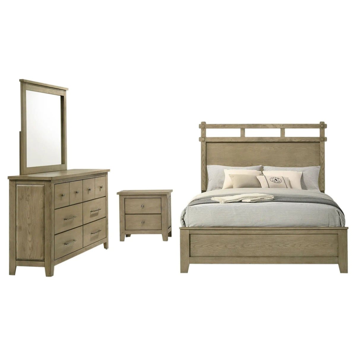 Hazlewood 4-piece Queen Bedroom Set Vineyard (Style 2) | 4-Piece Set | Rubberwood & Engineered Wood | Oak