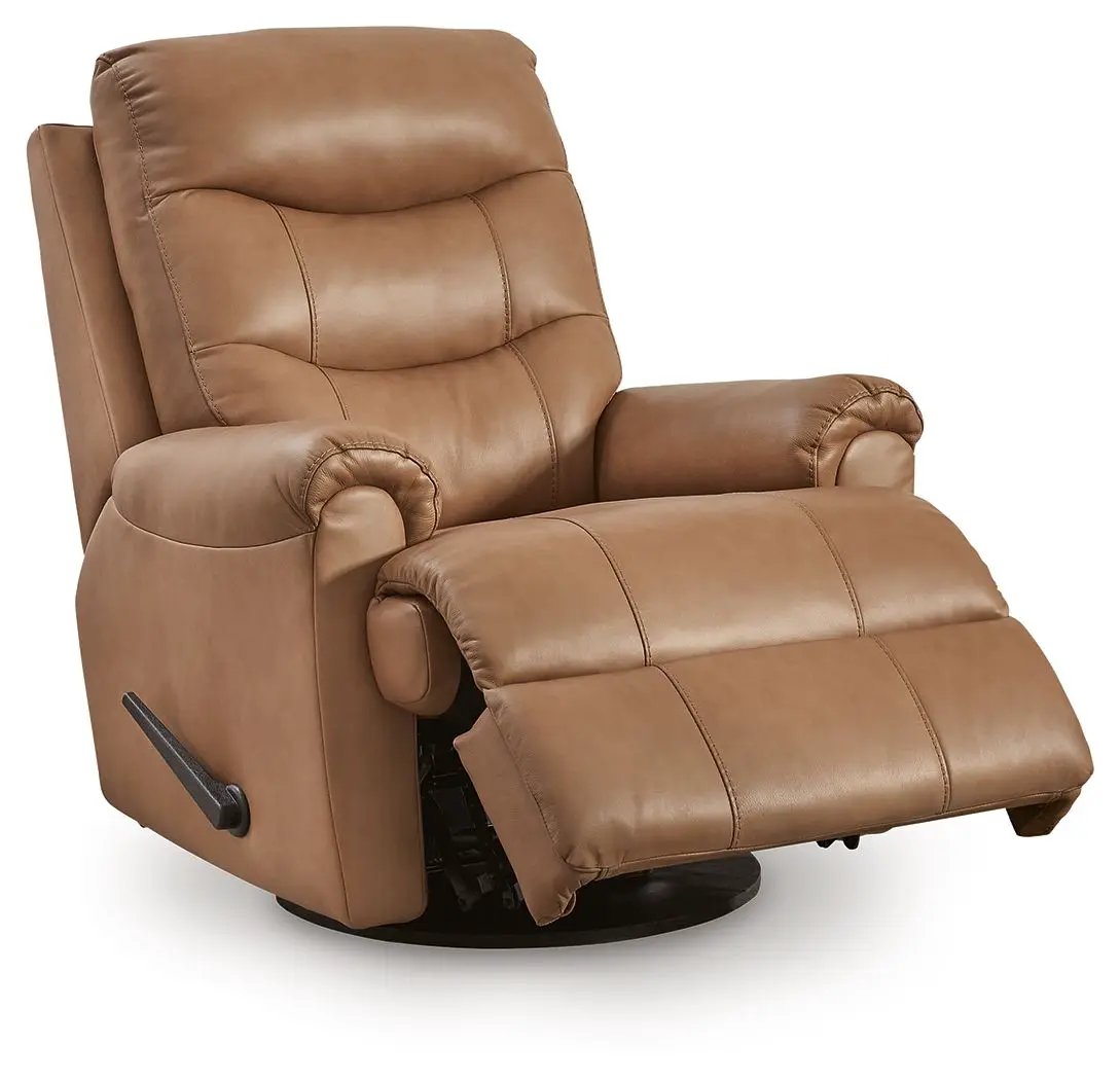 Flynwood Swivel Glider Recliner | Butternut Leather And Faux Leather | Pillow Top Arms | High Back