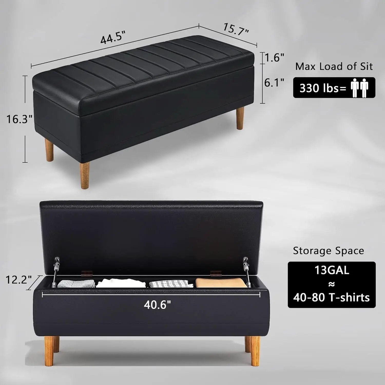Black 44.5-Inch Storage Ottoman With Premium Gas Spring from PriceLows™