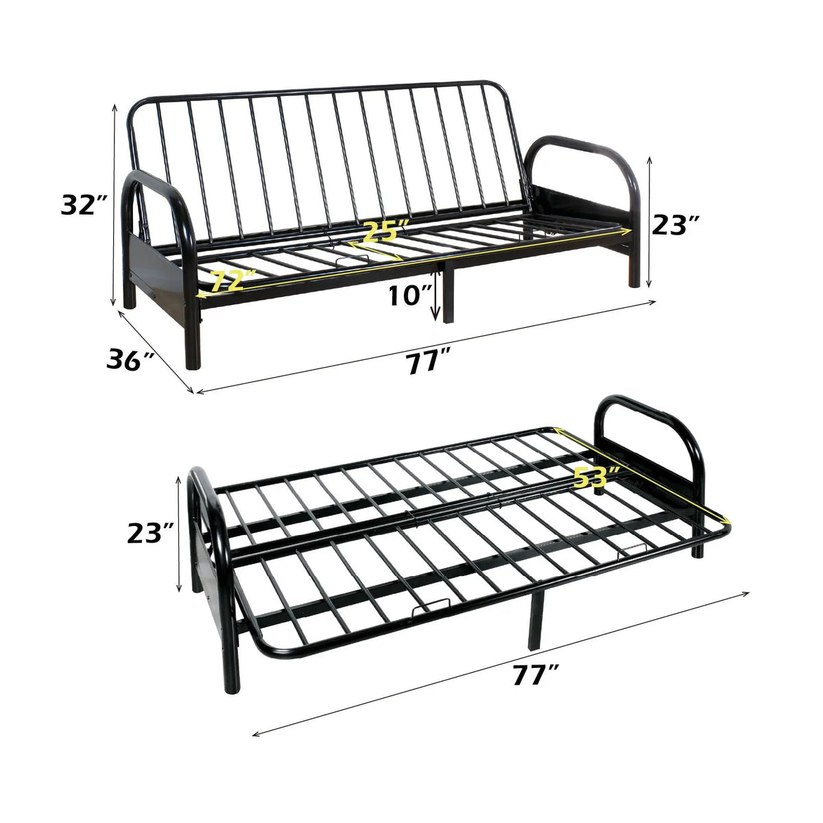 Alfonso Adjustable Sofa Frame | Black Metal | Metal Armrests | Cushions Not Included