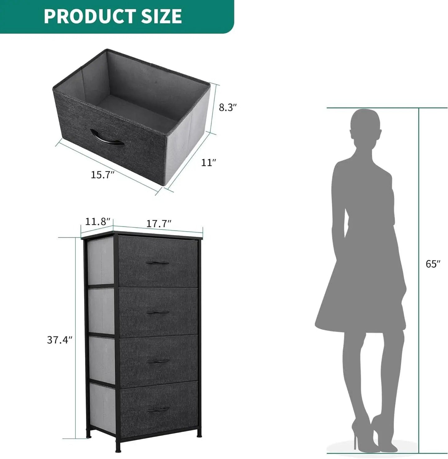 Storage Tower With Four Drawers Fabric Dresser Unit from PriceLows™