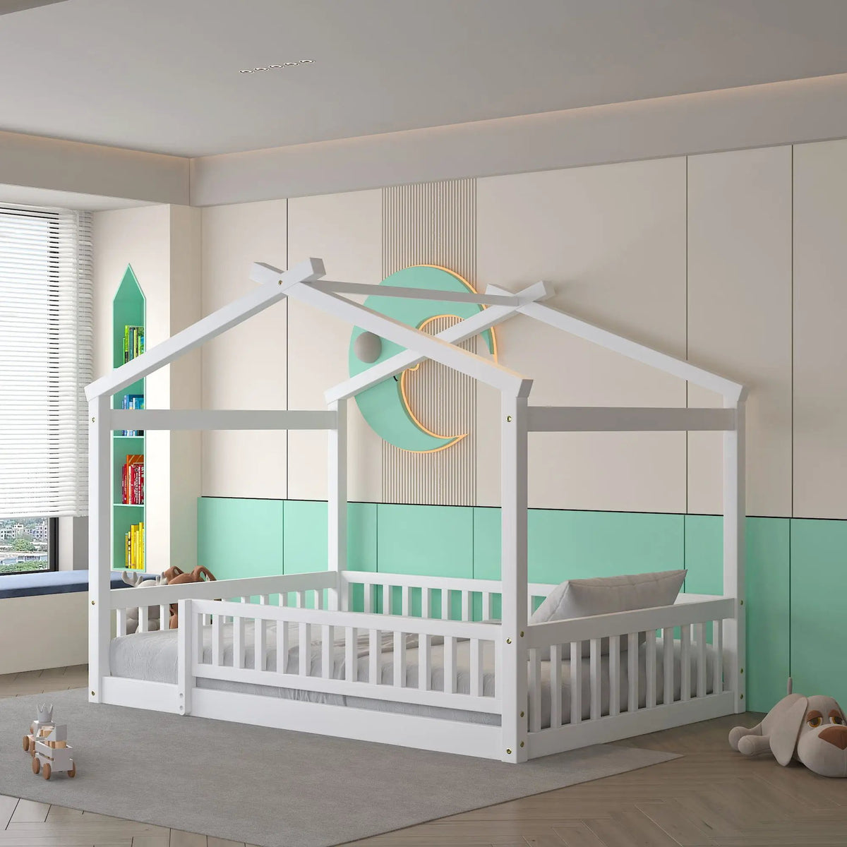Kids Bed Frame | Playhouse Design | Roof And Fence | Toddler Size