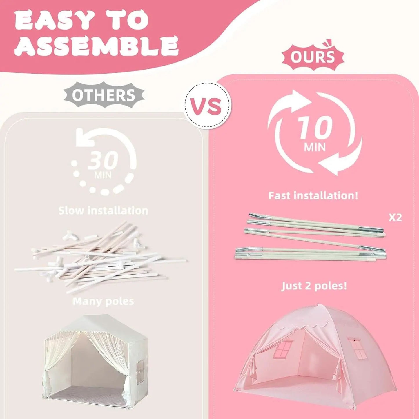 Toddler Bed Tent Canopy Portable Pink Night Light Pro from PriceLows™