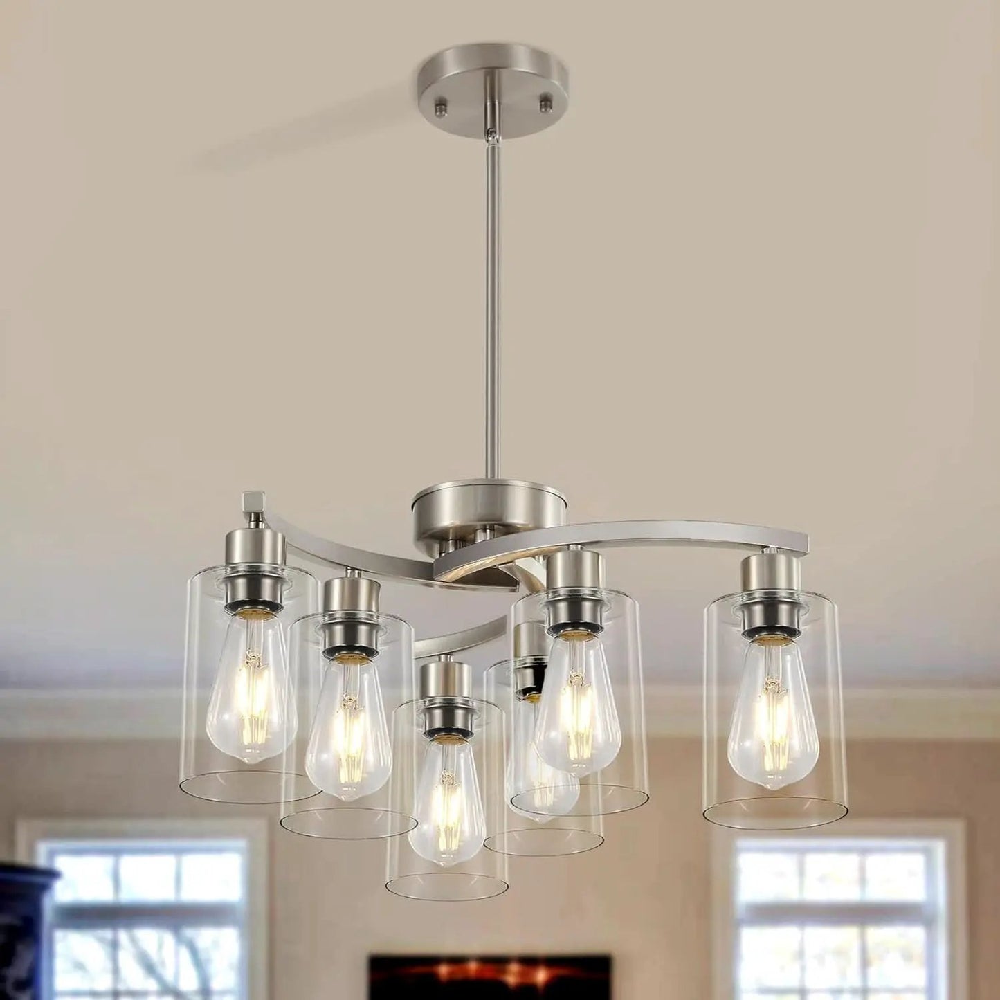 Brushed Nickel 6 Light Farmhouse Chandelier Pendant from PriceLows™