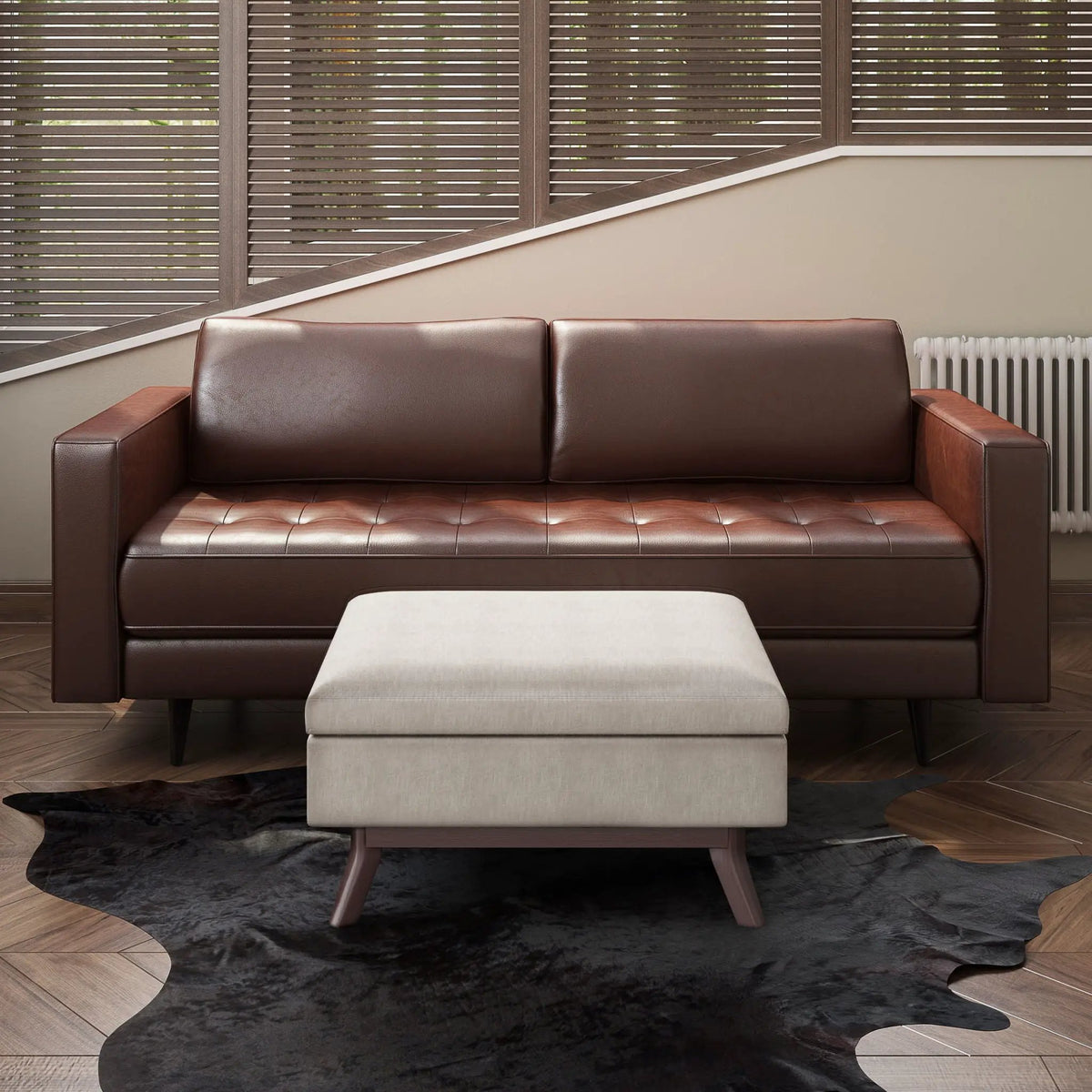 Storage Ottoman | Rectangular Design | Solid Wood Frame | Lift Top