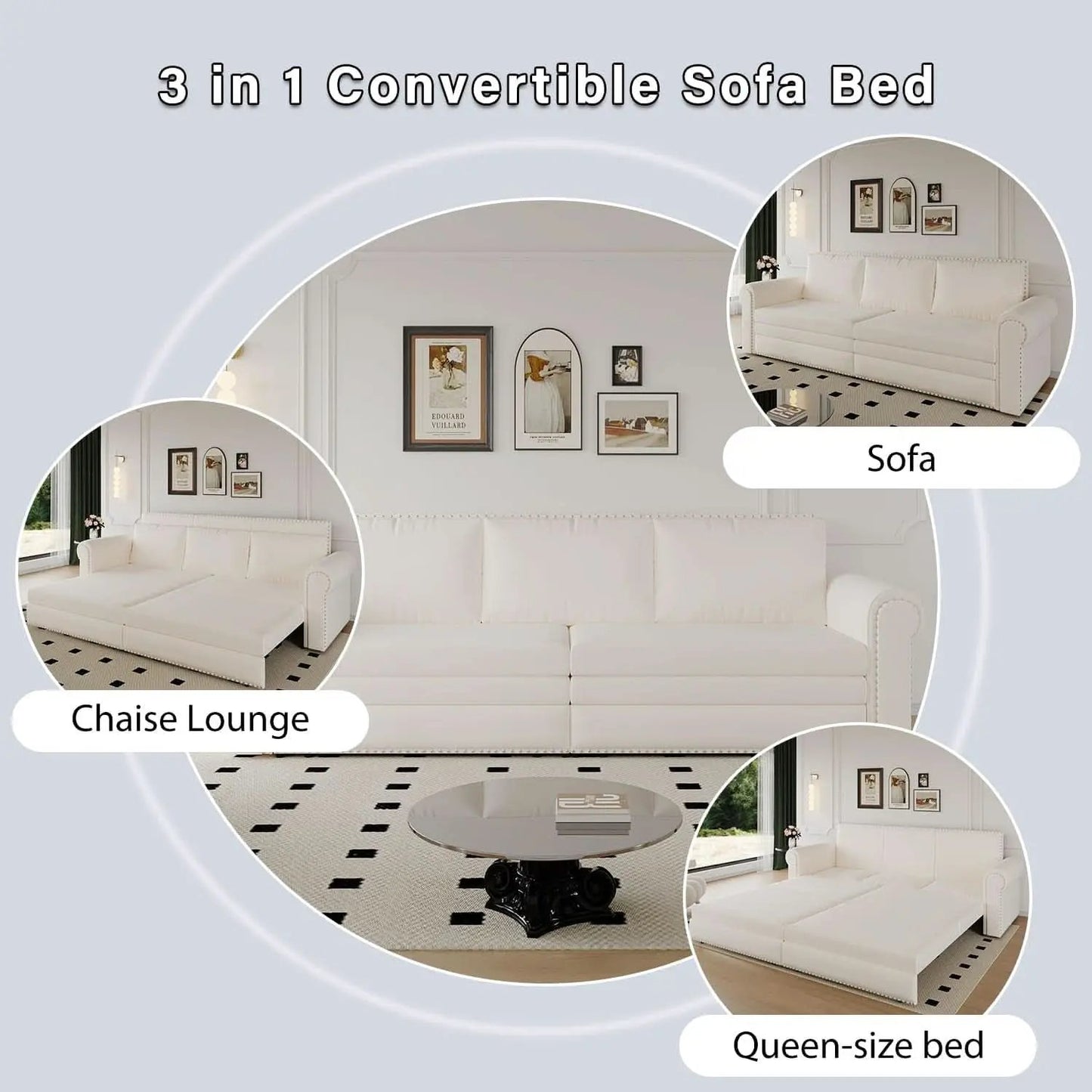 King Size Multifunctional Sleeper Sofa Beige Velvet from PriceLows™