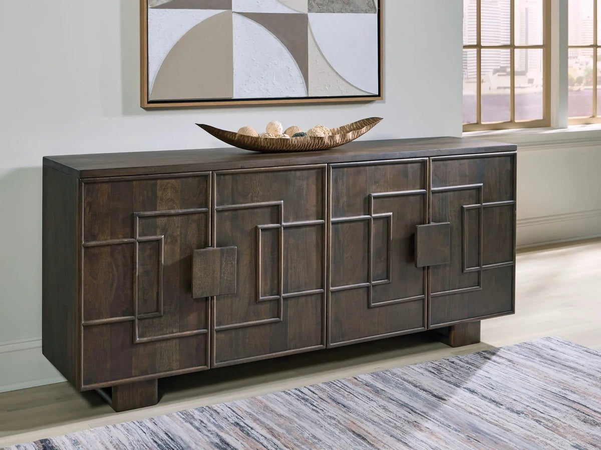Cato Accent Cabinet | 67.88 x 16.25 x 30.25 in | Mango Wood & Veneer | Dark Brown
