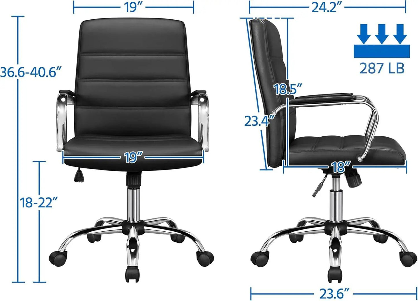 Ergonomic Mid Back Office Chair Black PU Leather With Lumbar Support from PriceLows™
