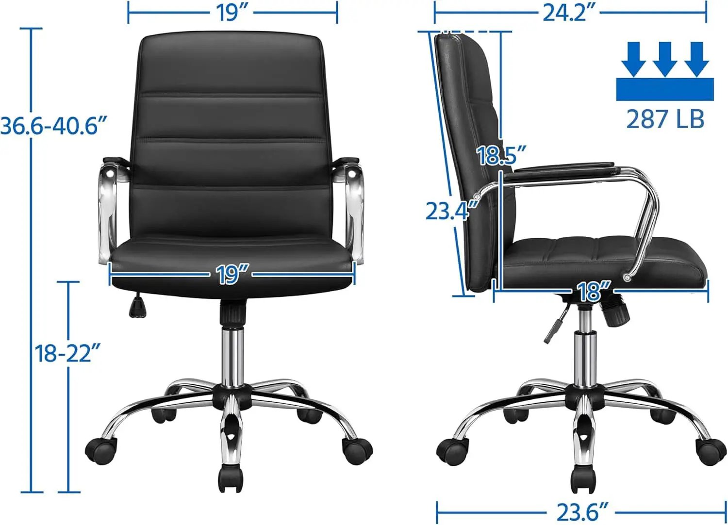 Ergonomic Mid Back Office Chair Black PU Leather With Lumbar Support from PriceLows™