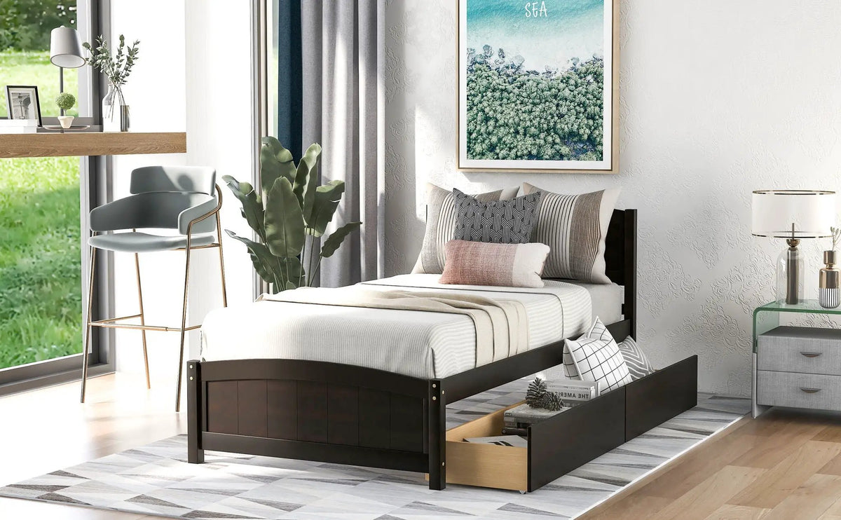 Wood Platform Bed | Headboard And Footboard | Slat Support | Minimalist Style