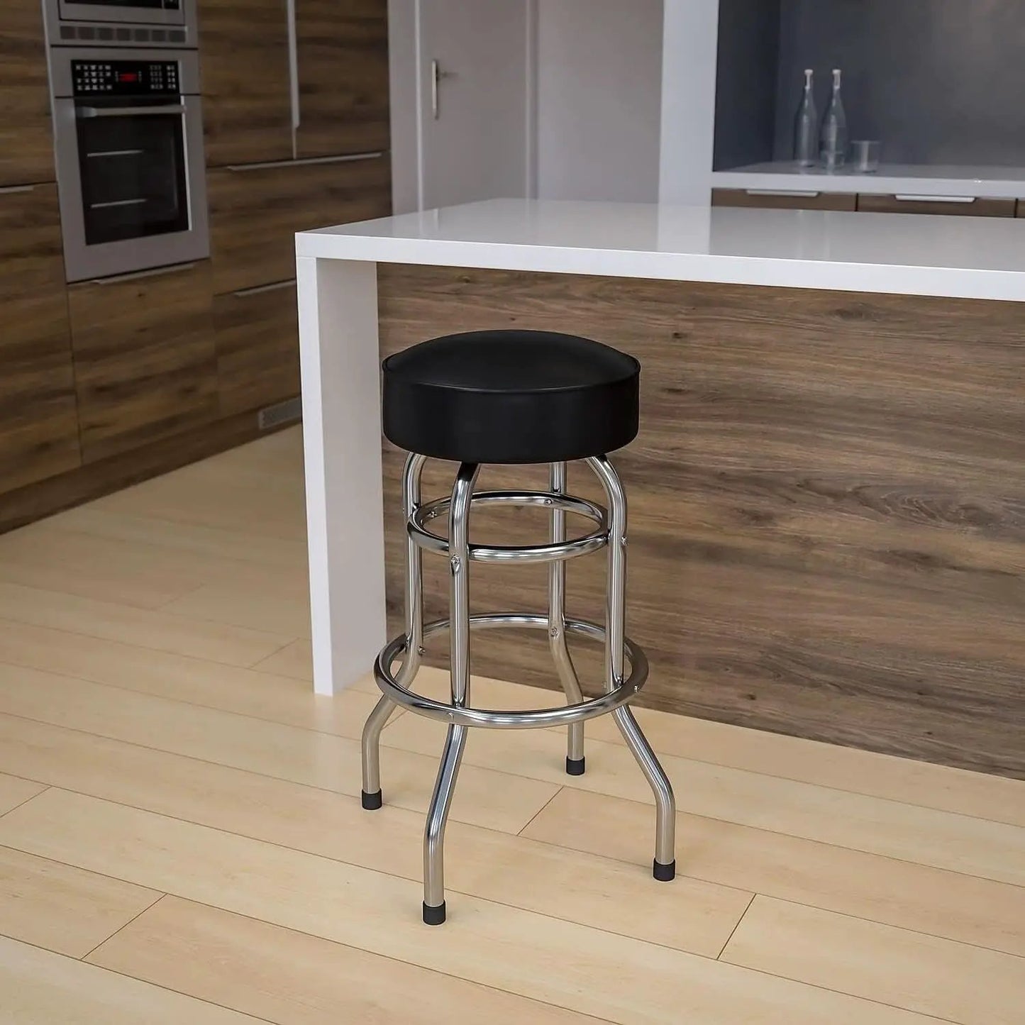 Bruno 2 Pack Bar Stool Chrome Double Ring Black Seat from PriceLows™
