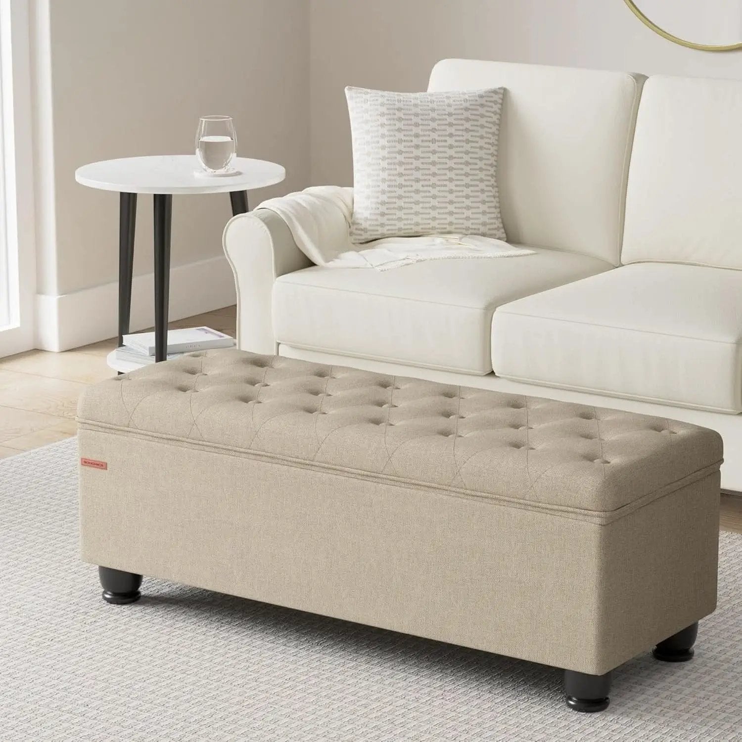 Camel Brown Linen Storage Ottoman Bench Reinforced from PriceLows™