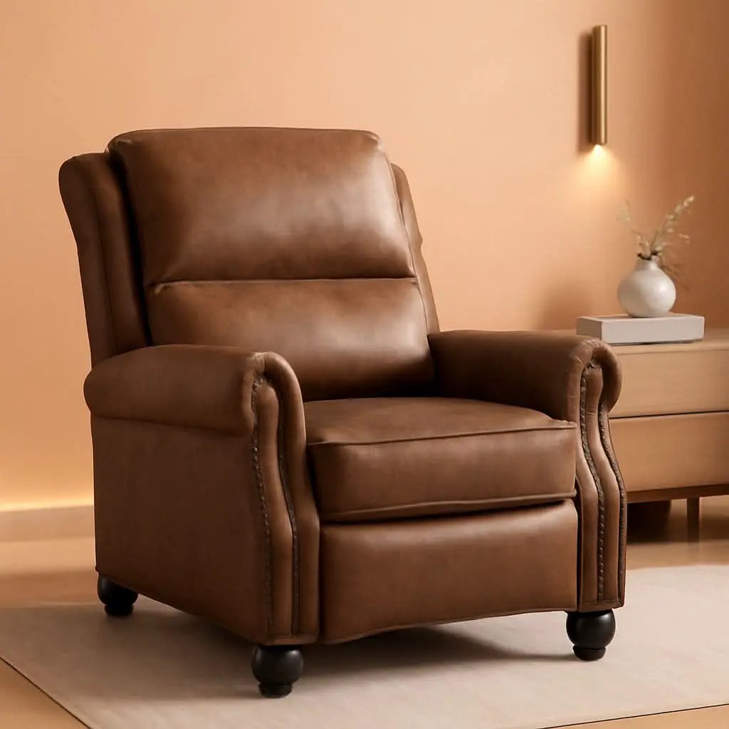 Pushback Recliner Chair Leather Rivet Decoration Chocolate from PriceLows™