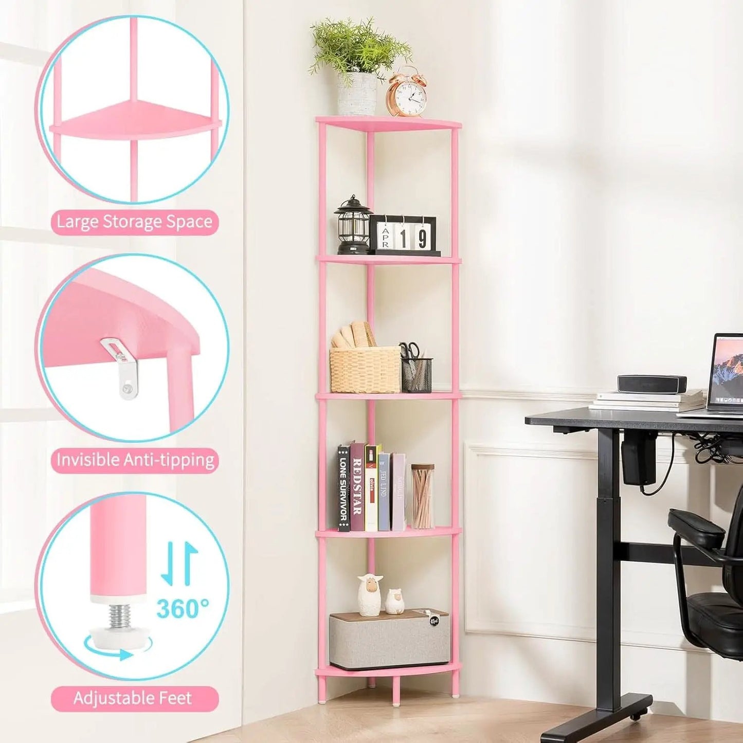 65 Inch Rustic Corner Shelf Stand 5 Tier Display Shelves from PriceLows™