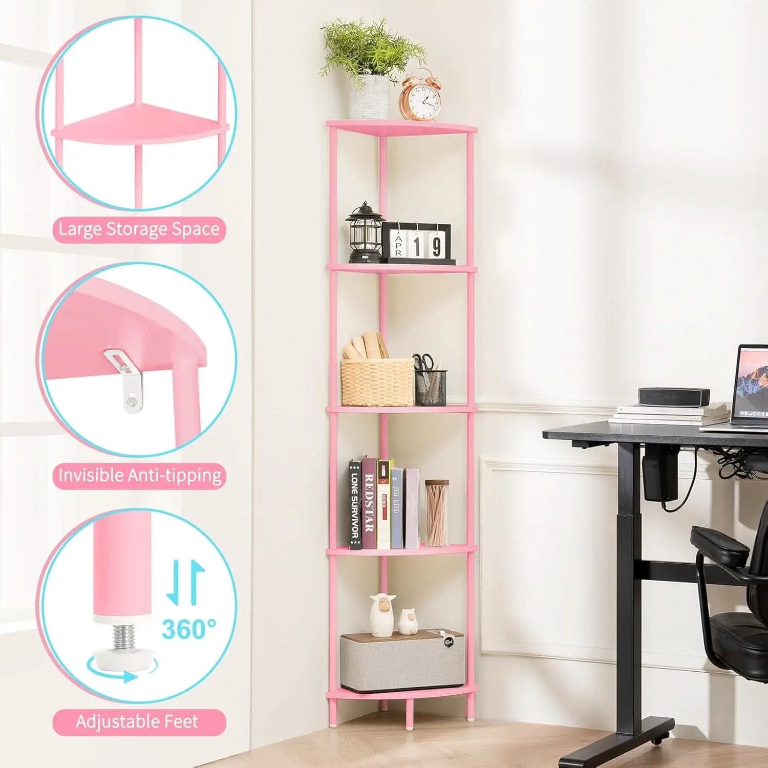 65 Inch Rustic Corner Shelf Stand 5 Tier Display Shelves from PriceLows™