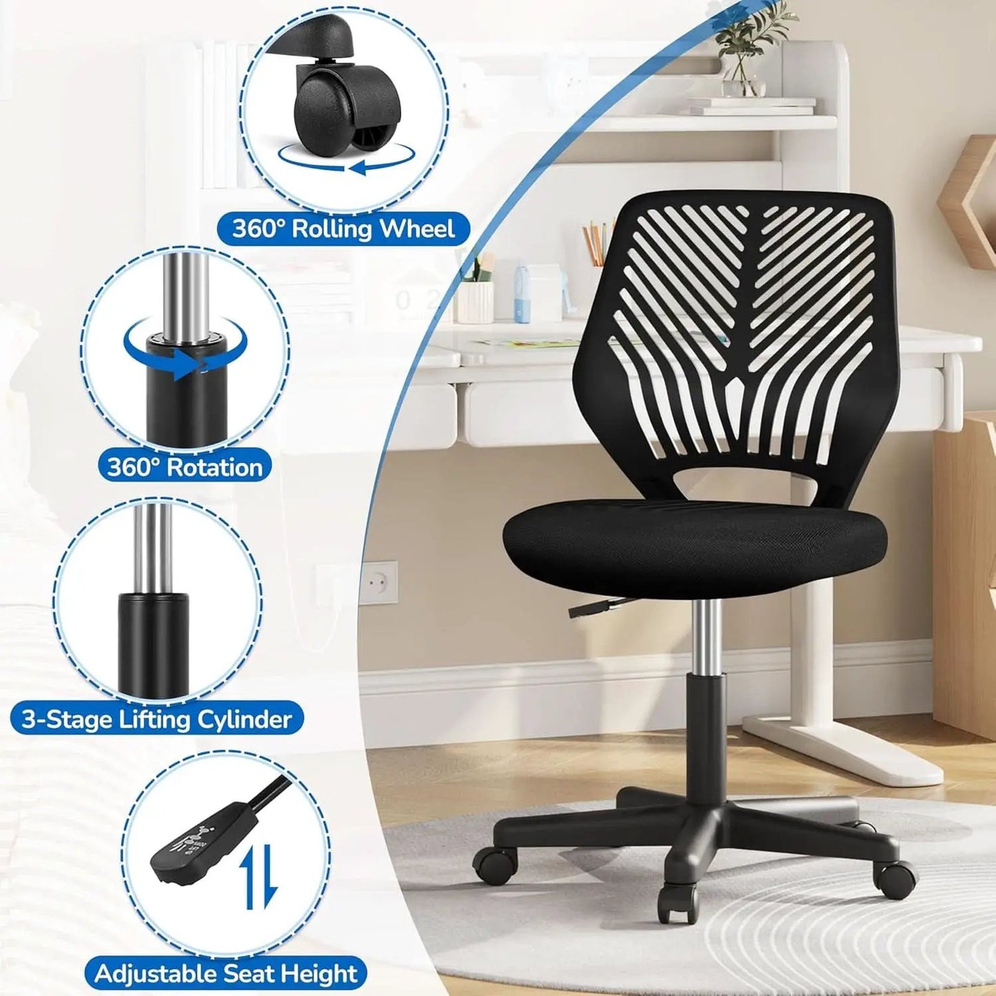 Low Back Armless Desk Chair With Lumbar Support Black from PriceLows™