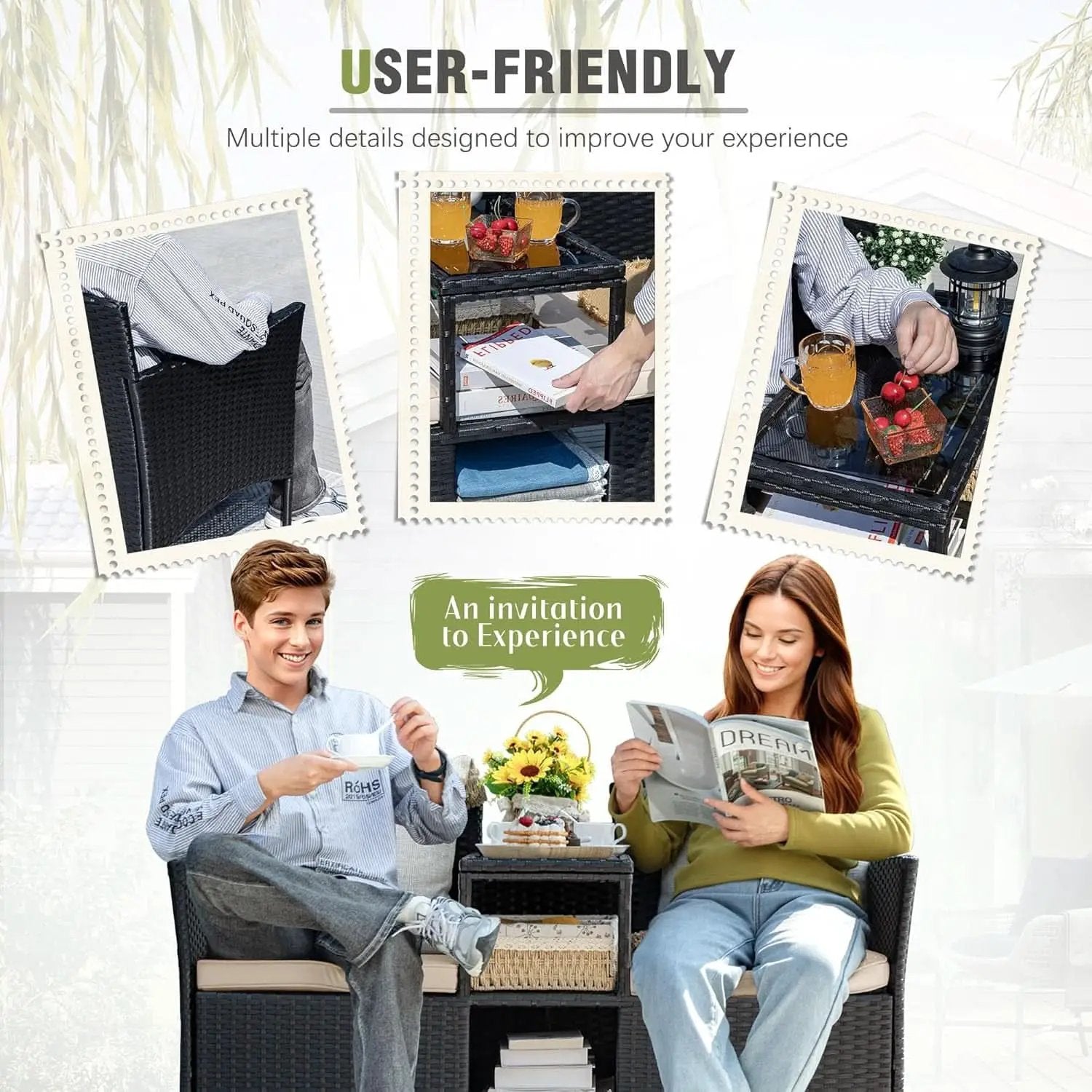 Patio Loveseat Outdoor Wicker Conversation Set With Built In Coffee Table Beige from PriceLows™
