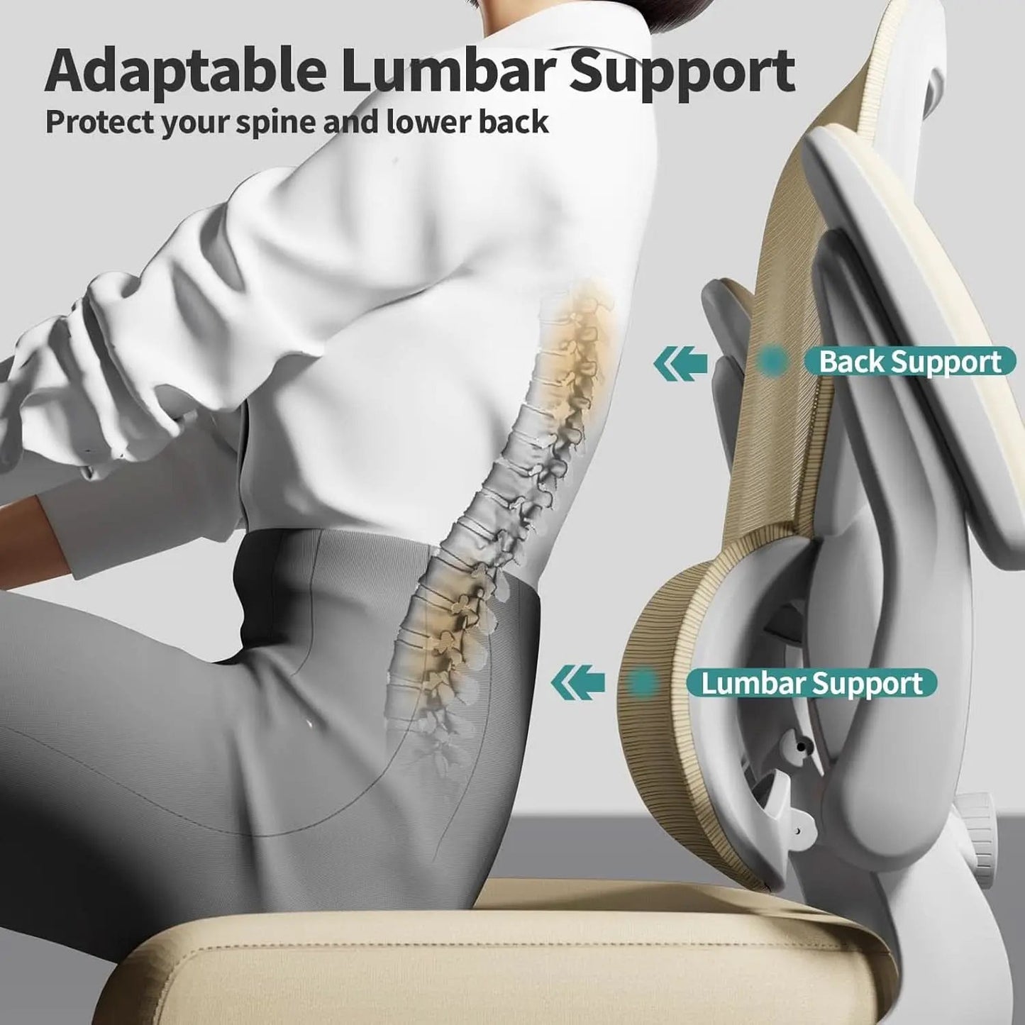 Ergonomic Office Chair With Mesh Back 330 Lb Capacity Beige from PriceLows™